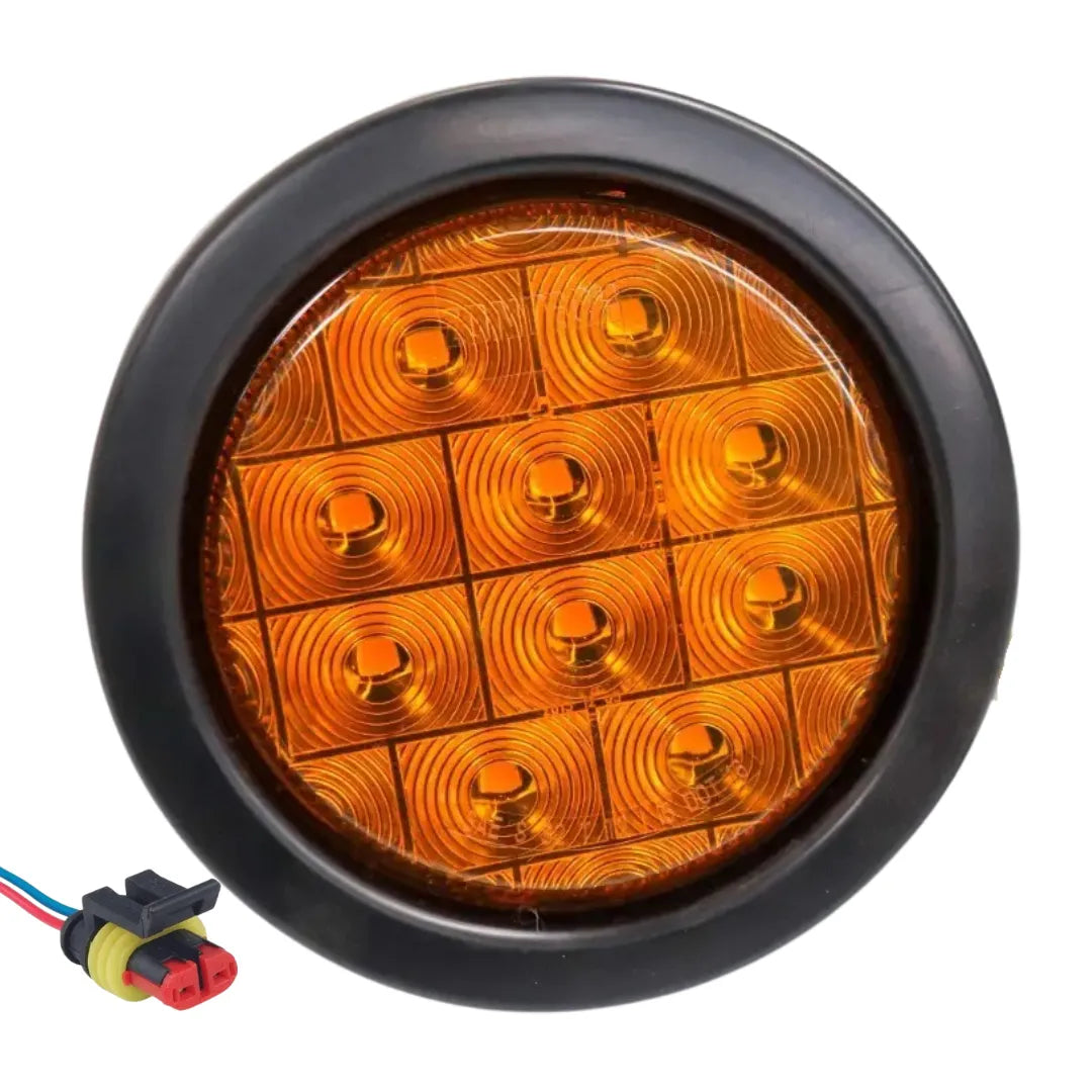 Foco led Ámbar 4" 12/24V c/Aro de Goma y Enchufe - CARGOTEK