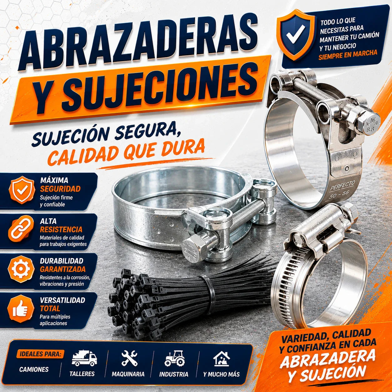 ABRAZADERAS INOX Y AMARRAS PLASTICAS