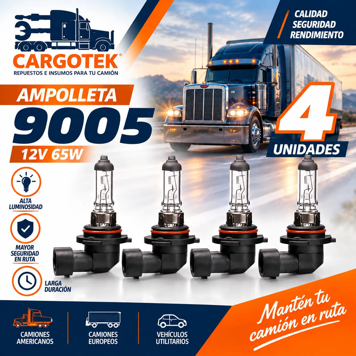 Ampolletas 9005 hb3 12v incluidas en kit full mantención para camión americano