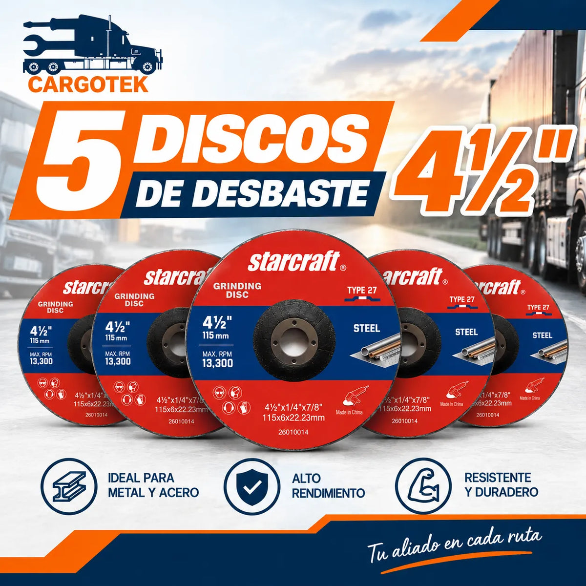 Discos de desbaste 41/2 incluidos en kit taller de camiones y remolques
