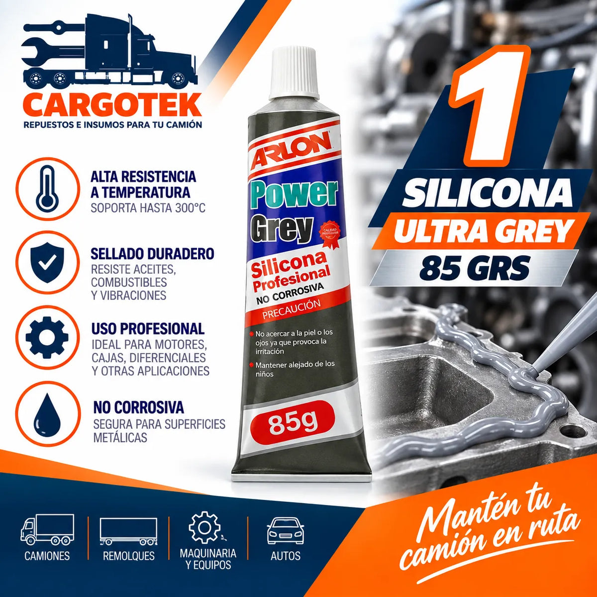 Silicona ultra grey 85 grs incluida en kit taller de camiones y remolques