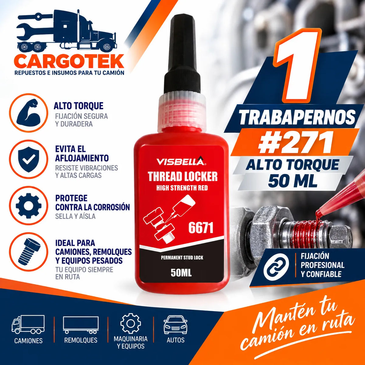 Traba pernos y tuercas 271 50ml incluido en kit taller de camiones y remolques